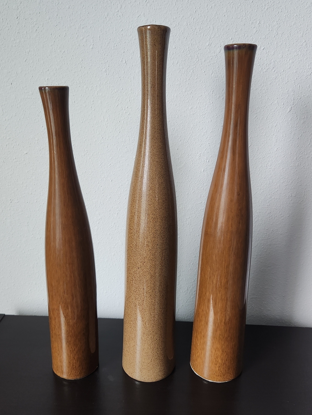 Set of 3 Tall Brown Ceramic Accent Vases